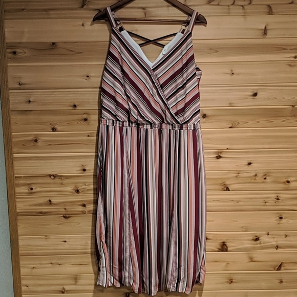 pink striped midi dress